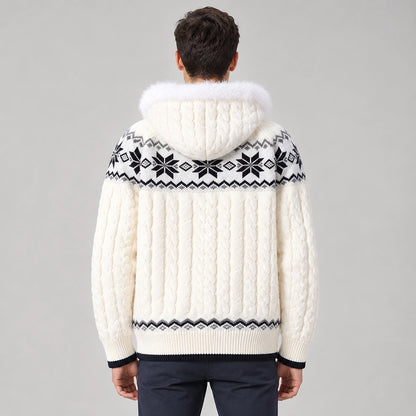 Halvern Cable-Knit Hooded Cardigan — Off-white (apparel back)