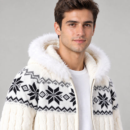 Halvern Cable-Knit Hooded Cardigan — Off-white (apparel detail)