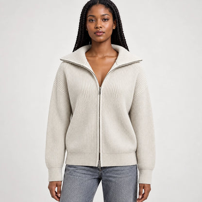 Pelara Ribbed Knit Cardigan — Off-white (apparel front)