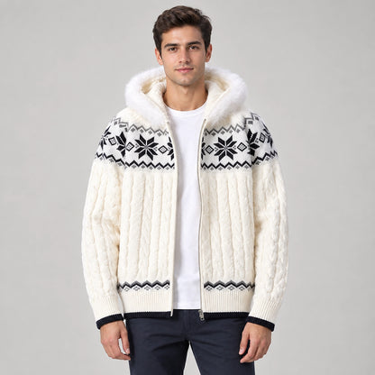 Halvern Cable-Knit Hooded Cardigan — Off-white (apparel front)