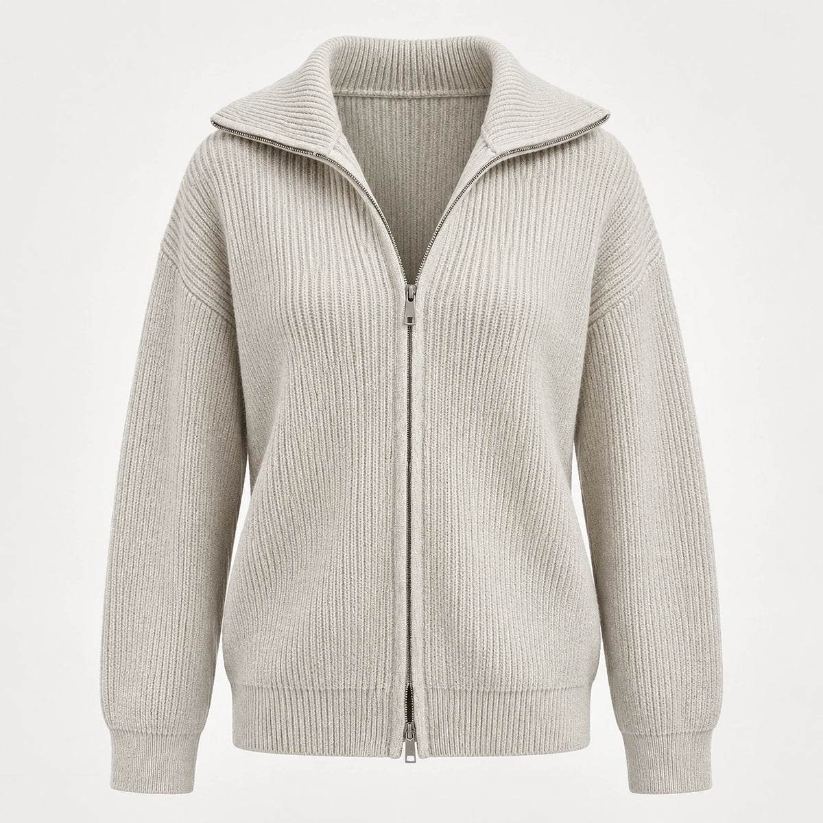 Pelara Ribbed Knit Cardigan — Off-white (apparel solo)