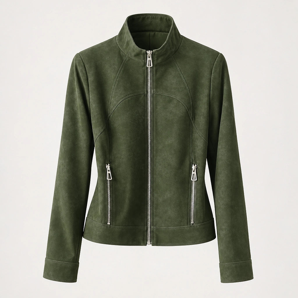 Belvara Sheepskin Leather Jacket — Olive (apparel solo)