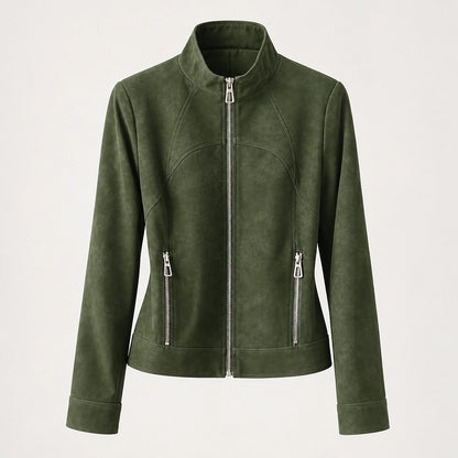 Belvara Sheepskin Leather Jacket — Olive (apparel solo)