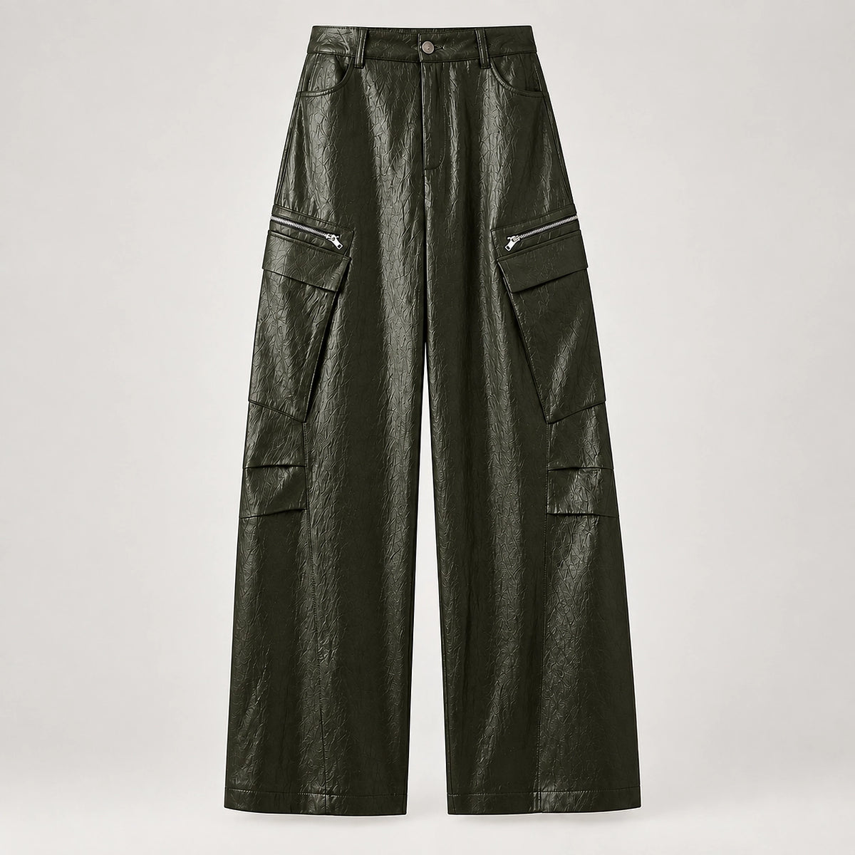 Brevel Leather Cargo Pants — Olive (apparel solo)