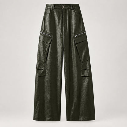 Brevel Leather Cargo Pants — Olive (apparel solo)