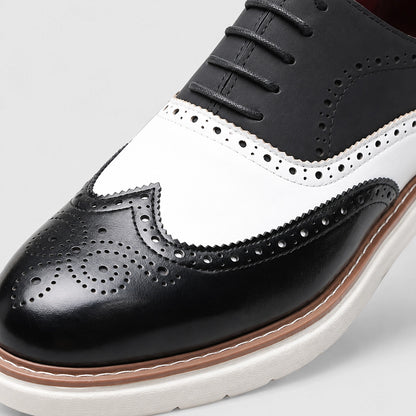 Delvoro Leather Wingtip Oxford — Olive & Black & Cream (mens shoe zoom)