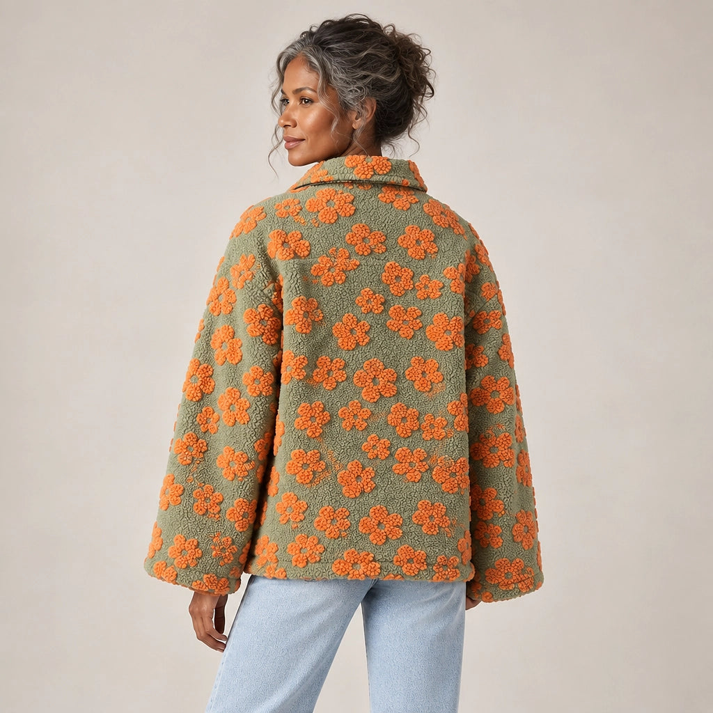Dulce Floral Fleece Pullover — Olive Floral (apparel back)