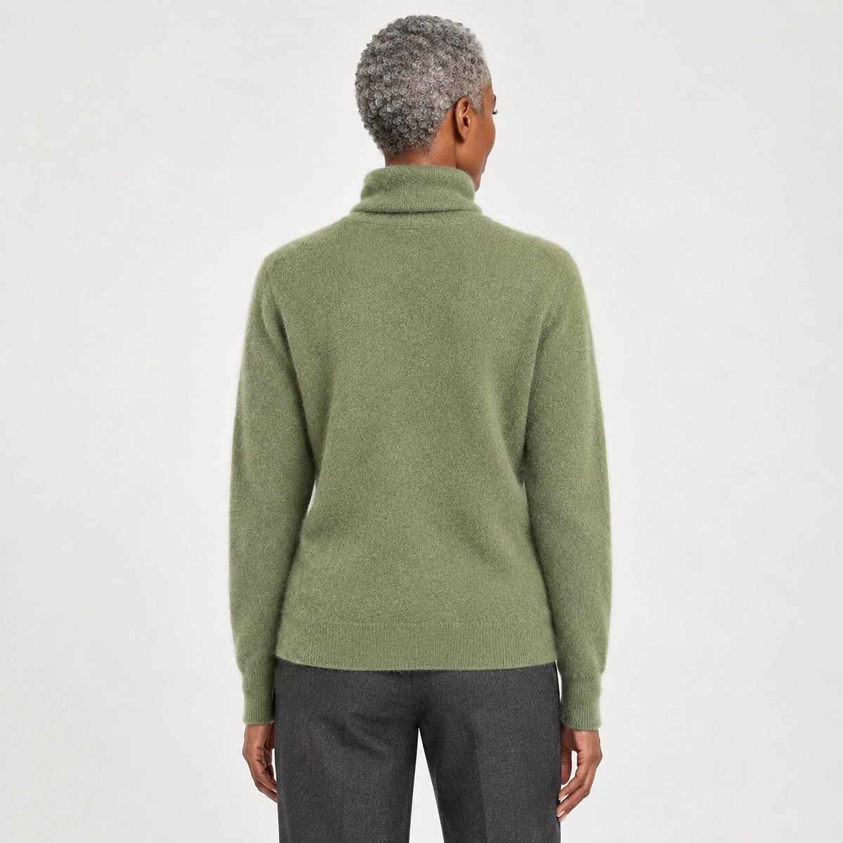 Delwyn Cashmere Turtleneck Sweater — Olive Green (apparel back)