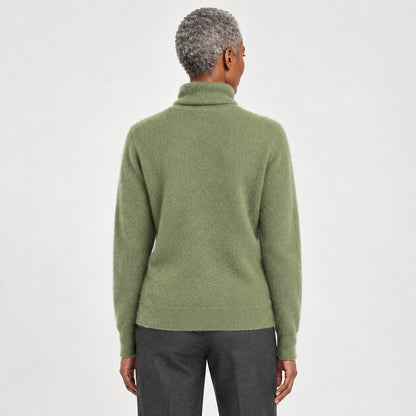 Delwyn Cashmere Turtleneck Sweater — Olive Green (apparel back)