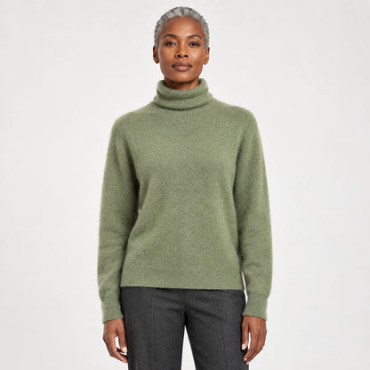 Delwyn Cashmere Turtleneck Sweater — Olive Green (apparel front)