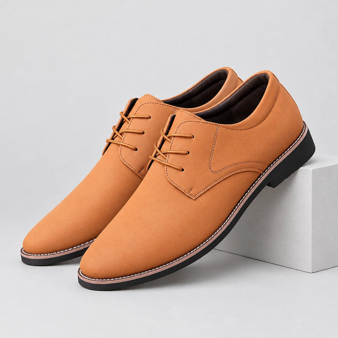 Halkirk Leather Derby Oxfords — Orange (mens shoe pedestal)
