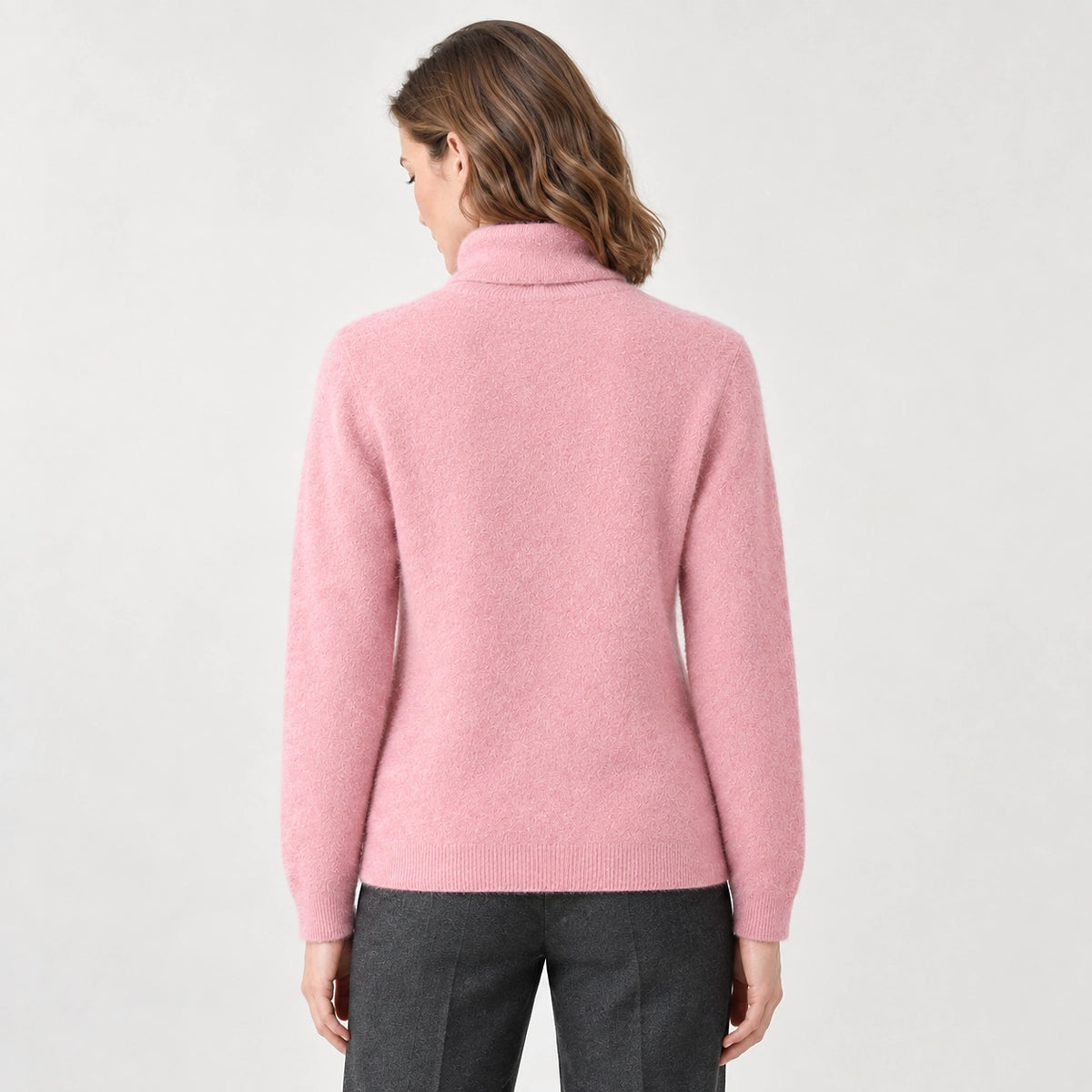 Delwyn Cashmere Turtleneck Sweater — Pastel Pink (apparel back)