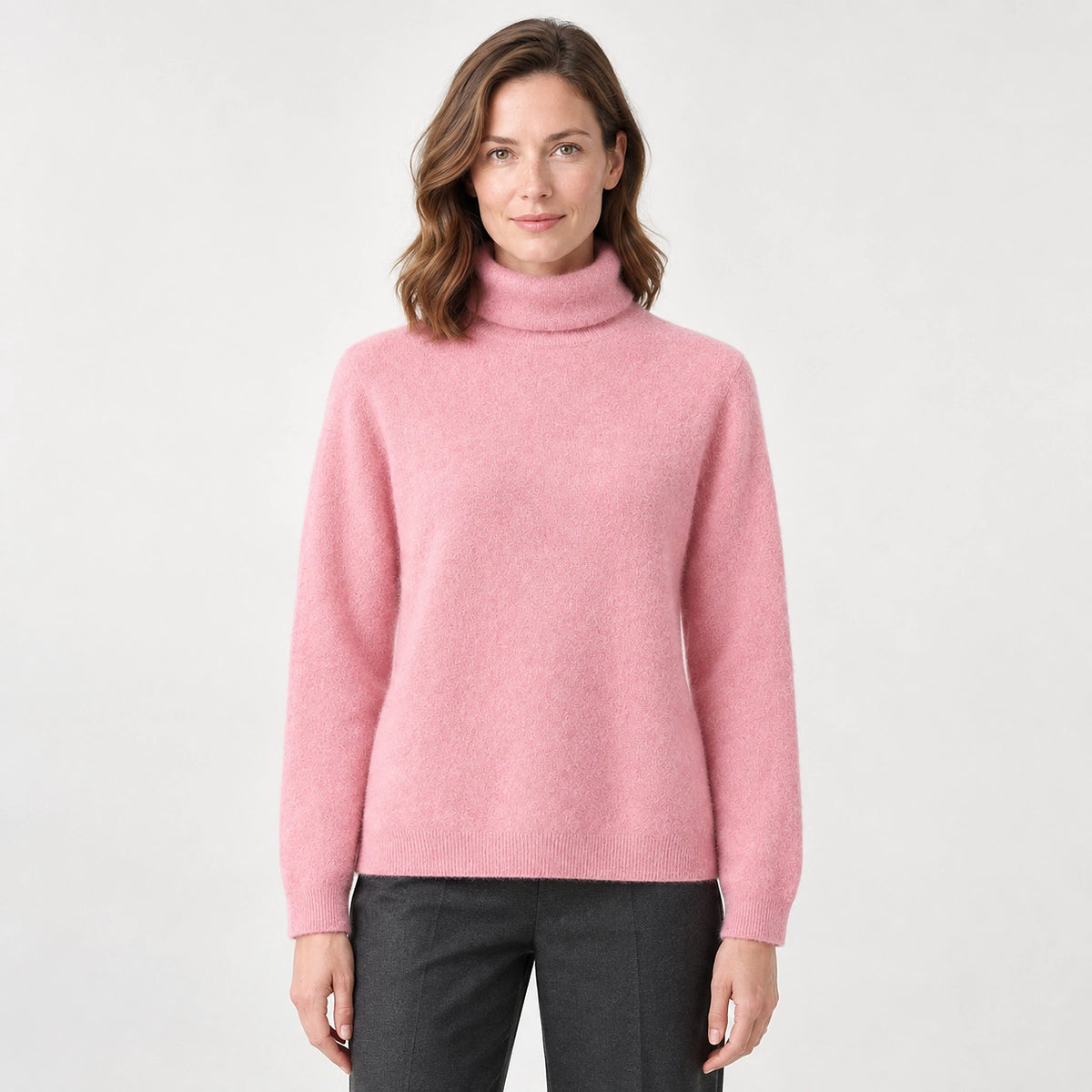 Delwyn Cashmere Turtleneck Sweater — Pastel Pink (apparel front)