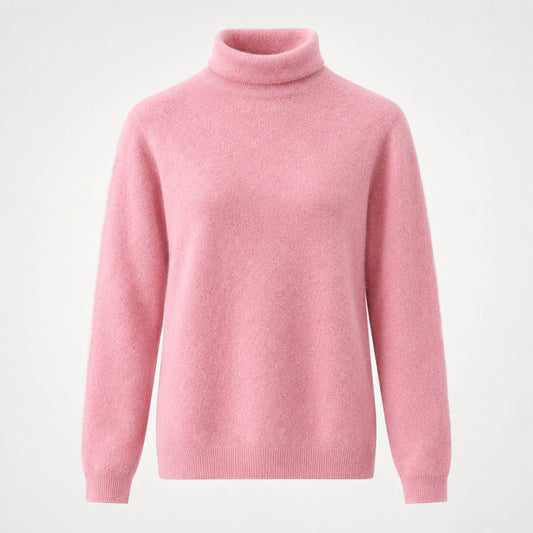 Delwyn Cashmere Turtleneck Sweater — Pastel Pink (apparel solo)