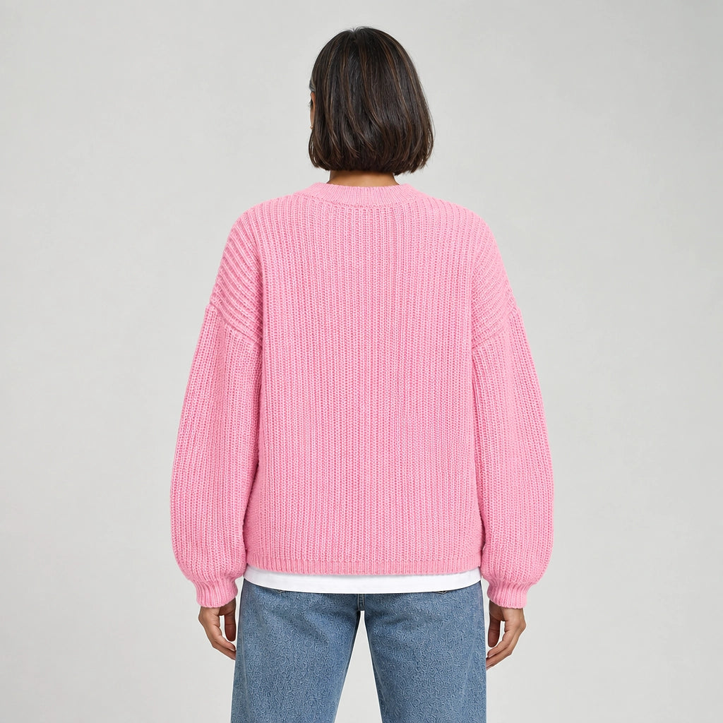 Brynn Ribbed Knit Sweater — Pink (apparel back)