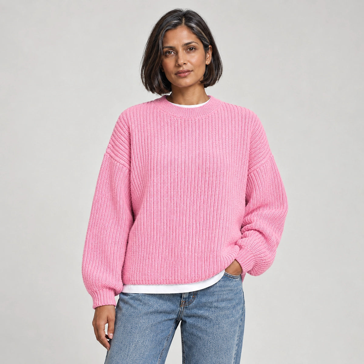 Brynn Ribbed Knit Sweater — Pink (apparel front)