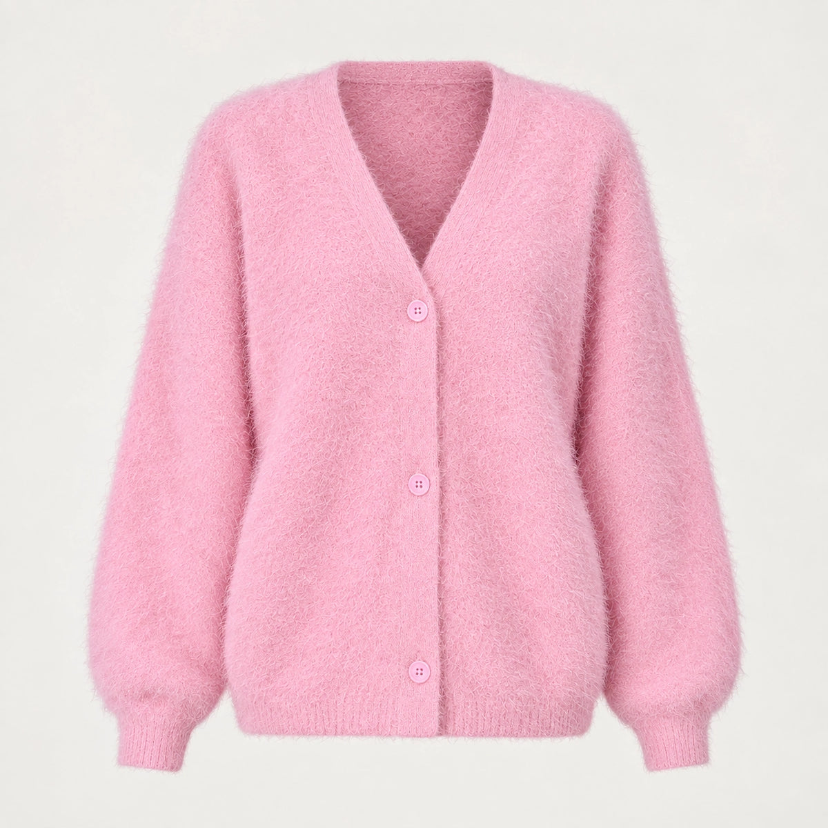 Halvern Fuzzy Knit Cardigan — Pink (apparel solo)