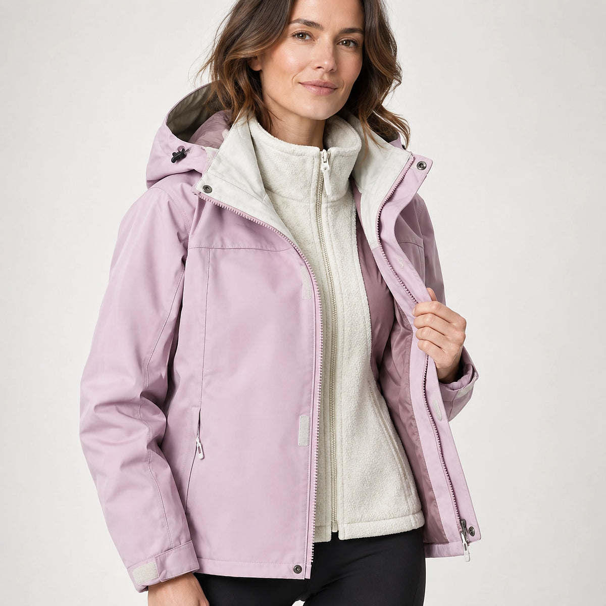 Brindal Hooded Shell Jacket — Pink & Cream (apparel detail)