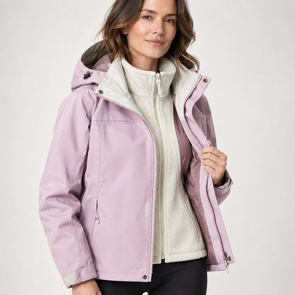 Brindal Hooded Shell Jacket — Pink & Cream (apparel detail)