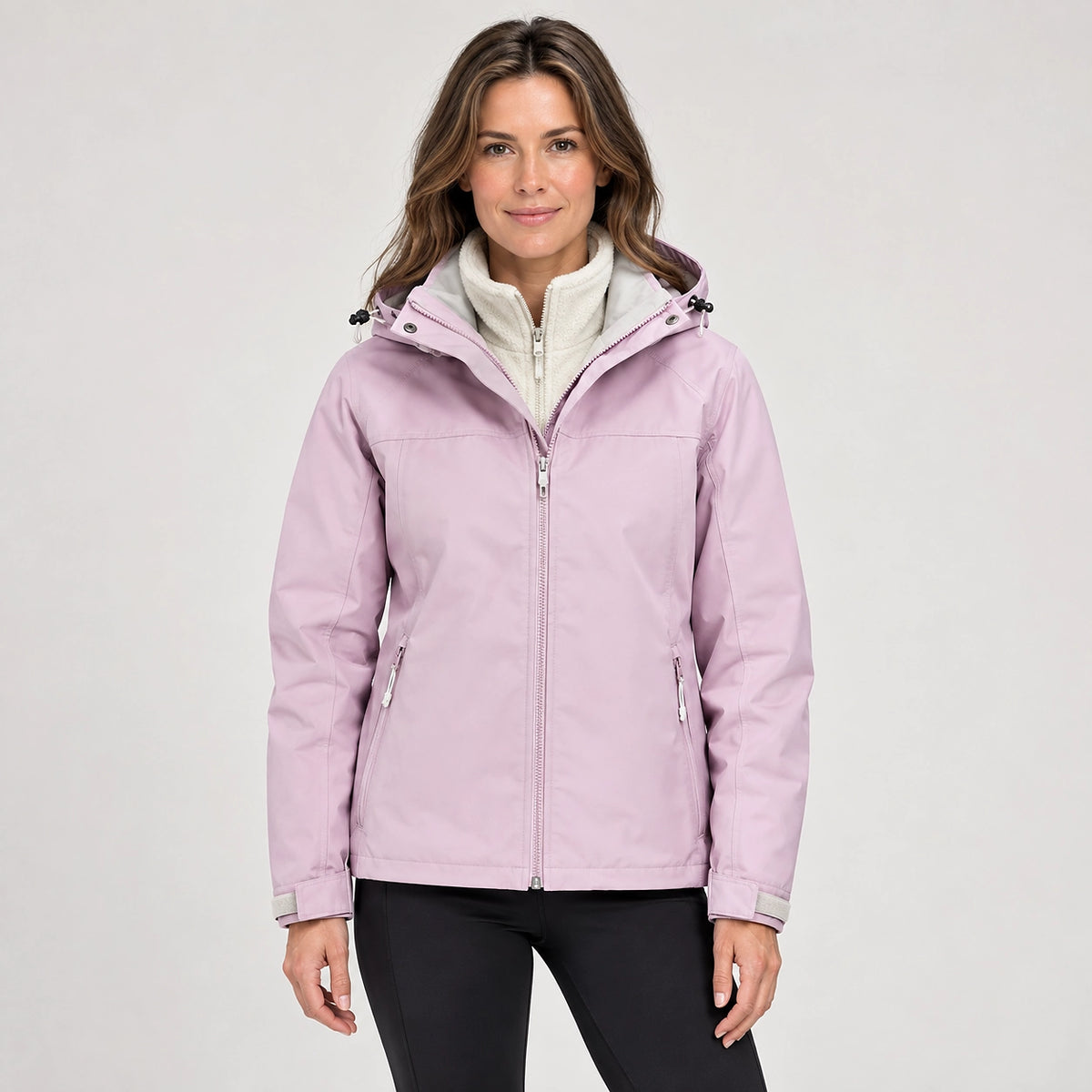 Brindal Hooded Shell Jacket — Pink & Cream (apparel front)