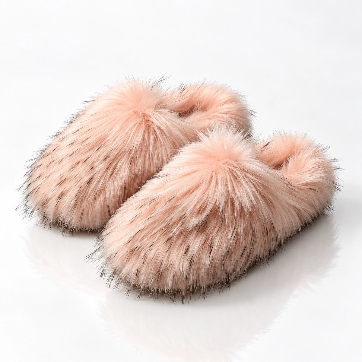 Fioravessa Plush Slippers — Pink (imitation Raccoon Fur) (womens shoe hero)