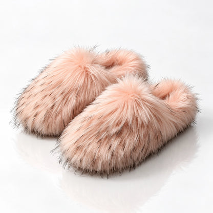Fioravessa Plush Slippers — Pink (imitation Raccoon Fur) (womens shoe hero)