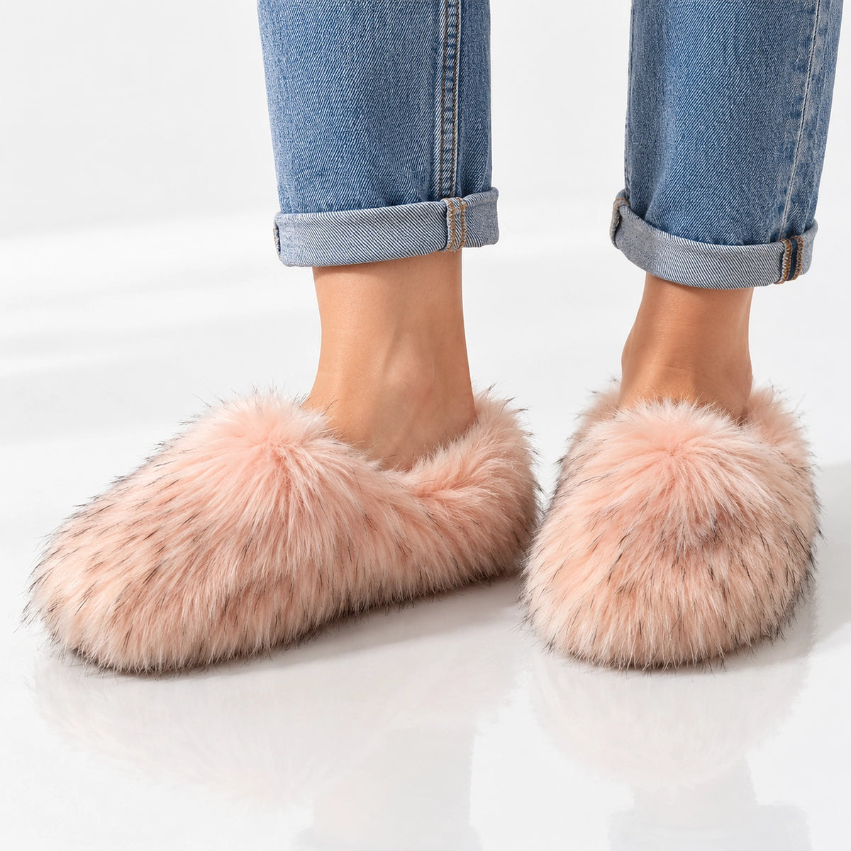 Fioravessa Plush Slippers — Pink (imitation Raccoon Fur) (womens shoe worn)
