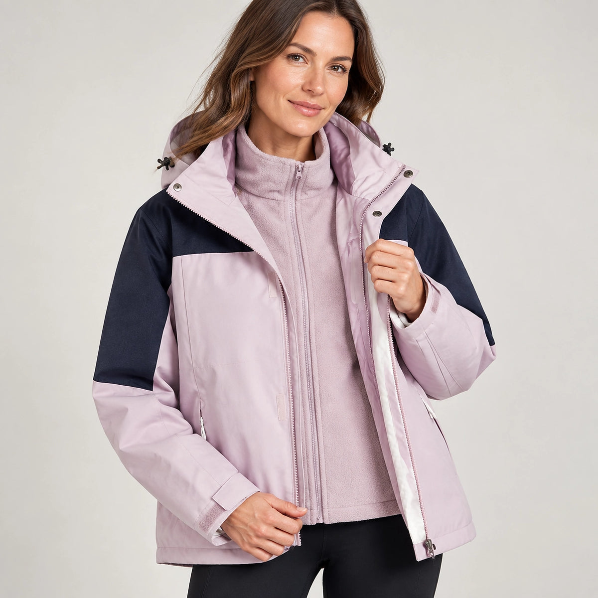Brindal Hooded Shell Jacket — Pink & Navy 2 (apparel detail)