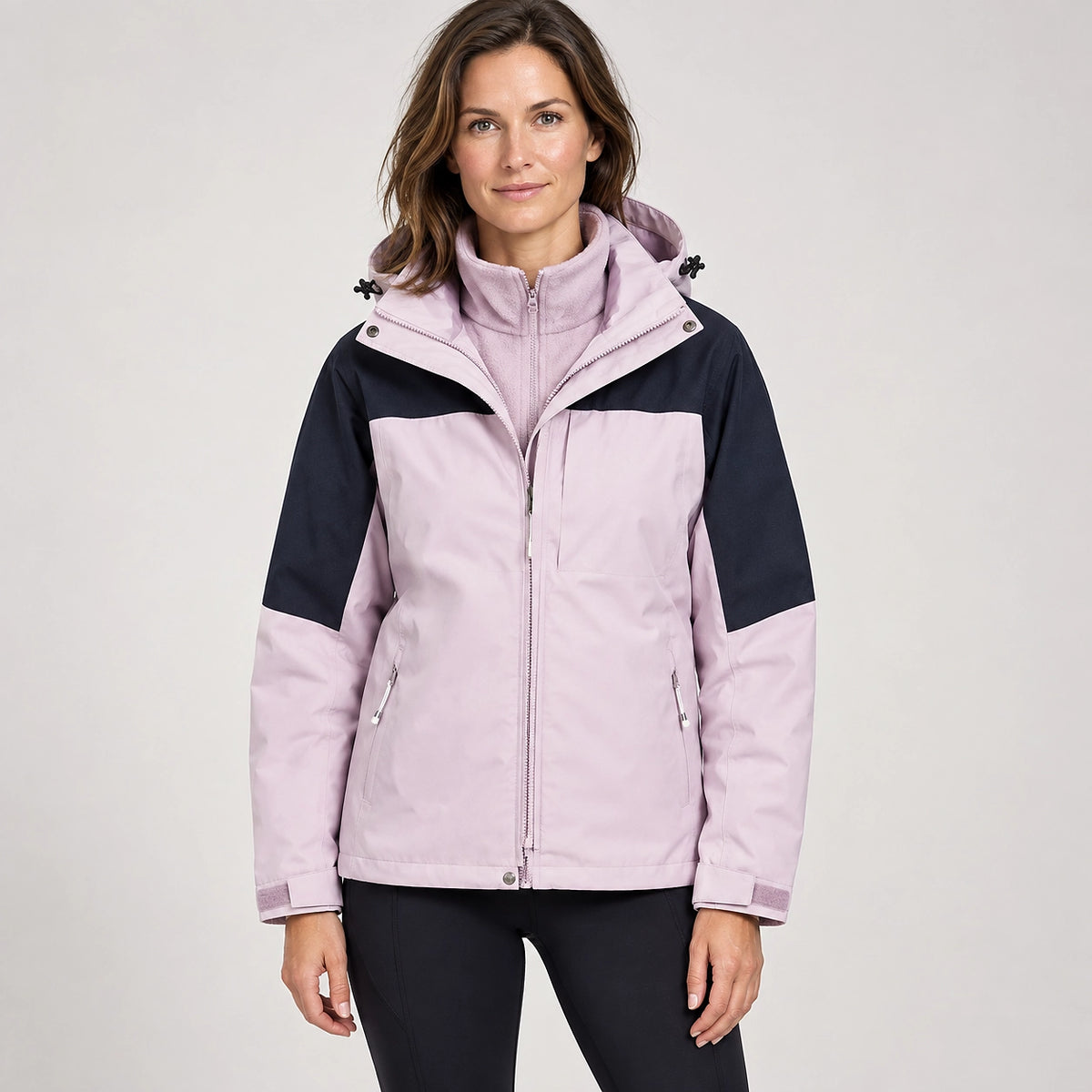 Brindal Hooded Shell Jacket — Pink & Navy 2 (apparel front)