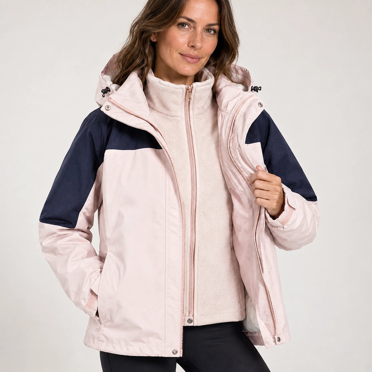 Brindal Hooded Shell Jacket — Pink & Navy (apparel detail)