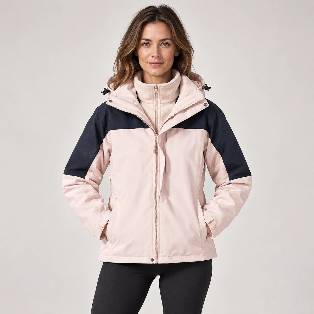 Brindal Hooded Shell Jacket — Pink & Navy (apparel front)