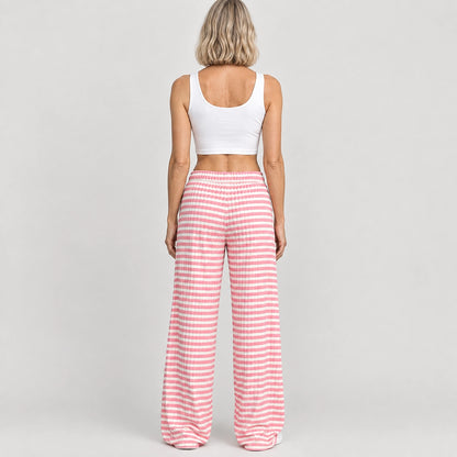 Delwyn Ribbed Drawstring Pants — Pink Stripe (apparel back)