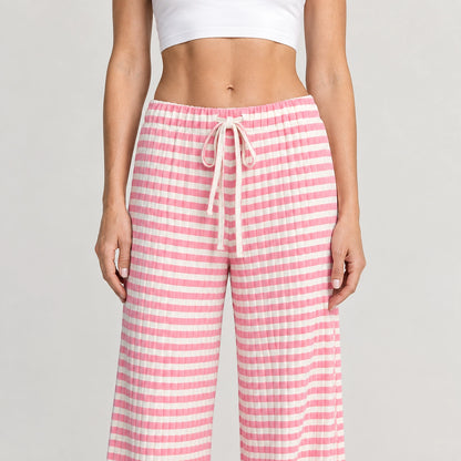 Delwyn Ribbed Drawstring Pants — Pink Stripe (apparel detail)