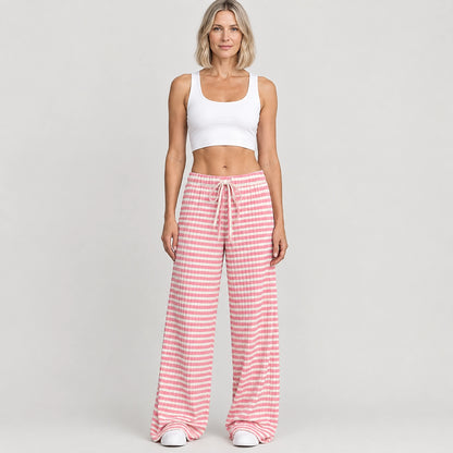 Delwyn Ribbed Drawstring Pants — Pink Stripe (apparel front)