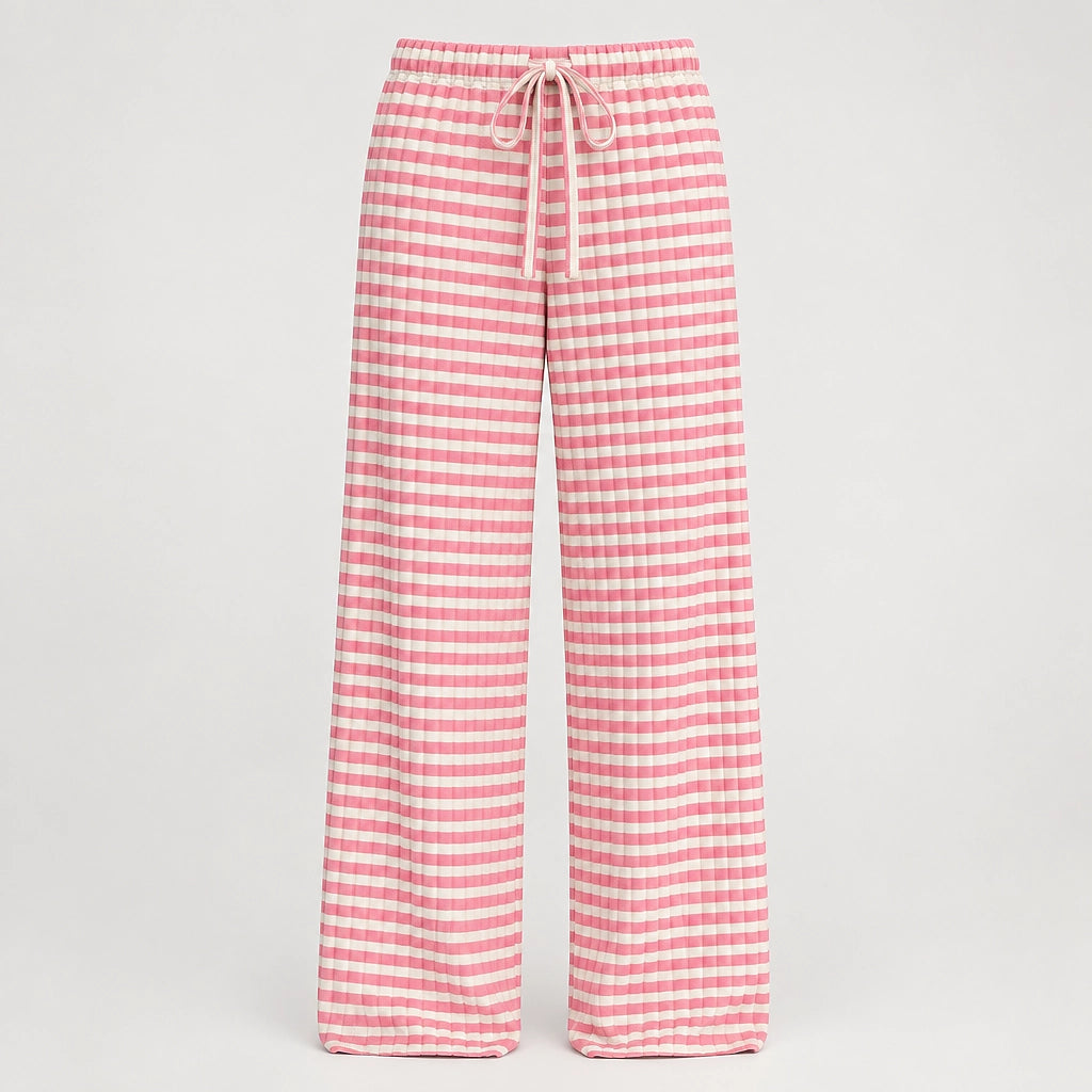 Delwyn Ribbed Drawstring Pants — Pink Stripe (apparel solo)