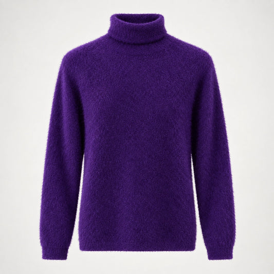 Halomi Cashmere Turtleneck Sweater — Purple (apparel solo)