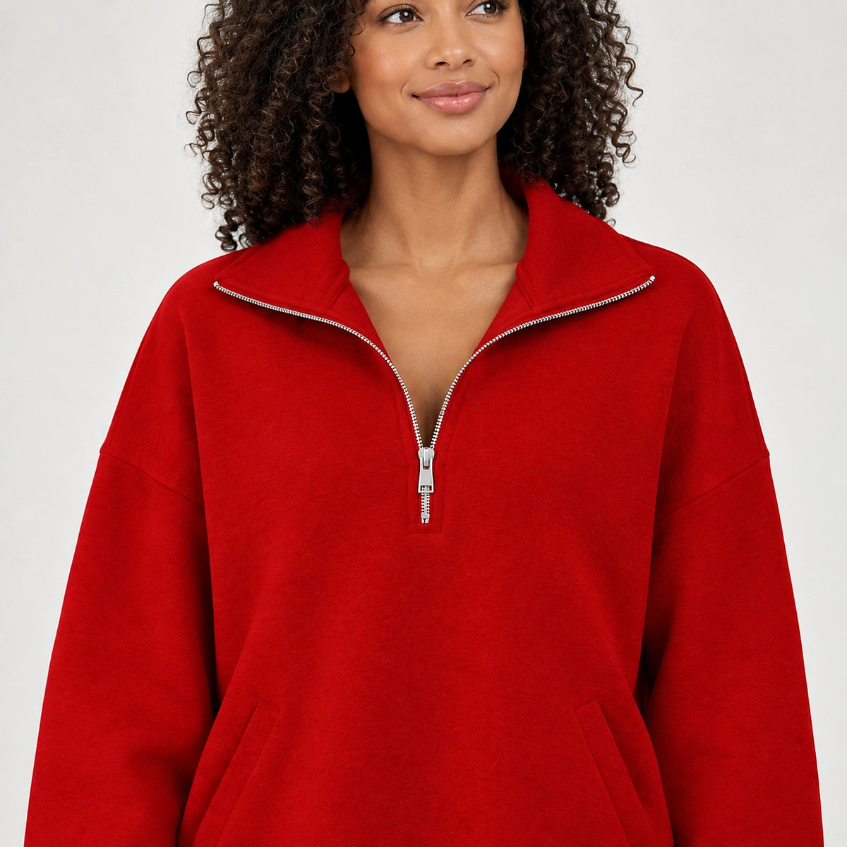 Delvra Quarter-Zip Sweatshirt — Red (apparel detail)