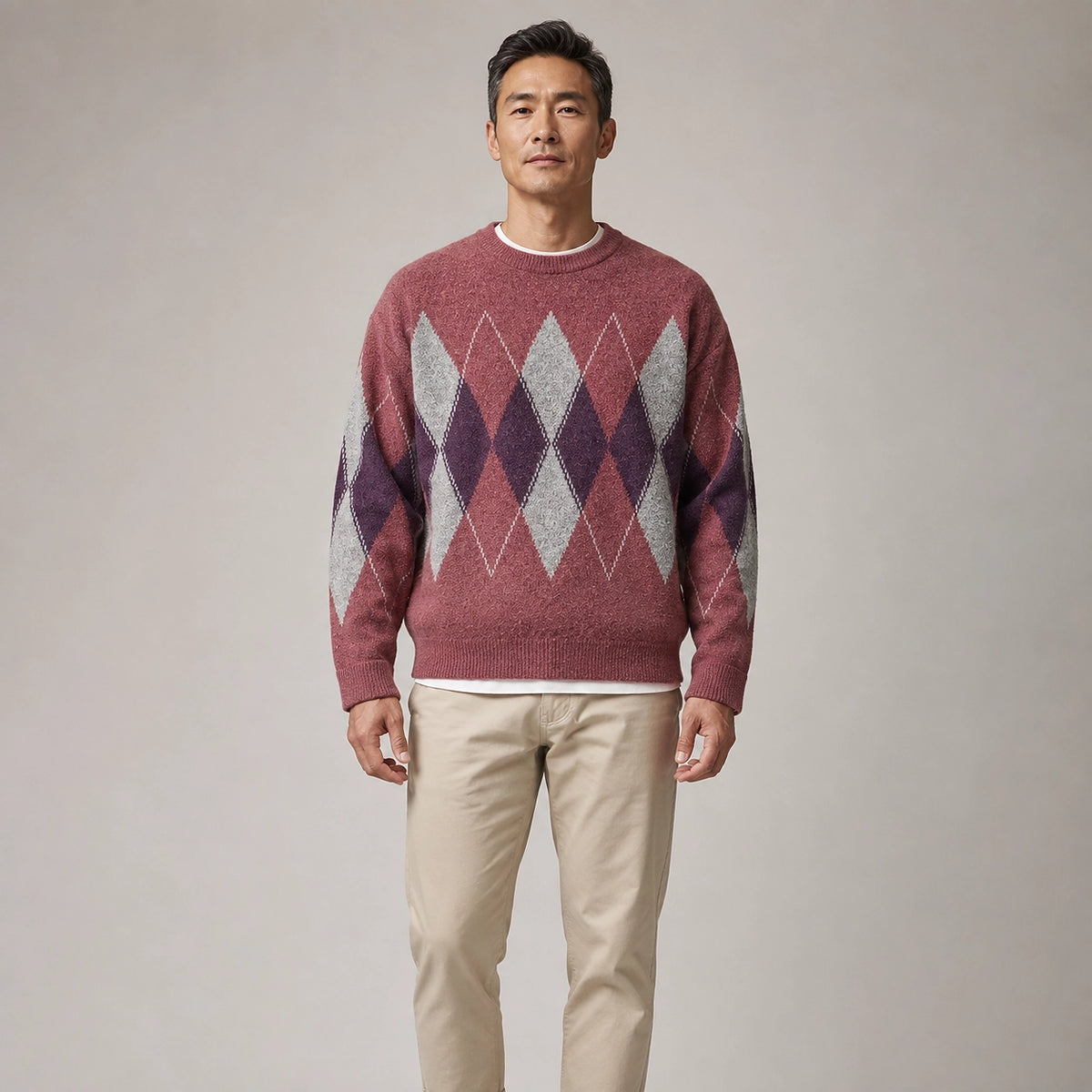 Halcourt Argyle Knit Sweater — Red (apparel front)