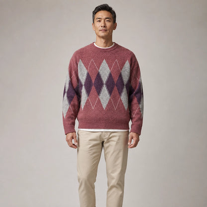 Halcourt Argyle Knit Sweater — Red (apparel front)