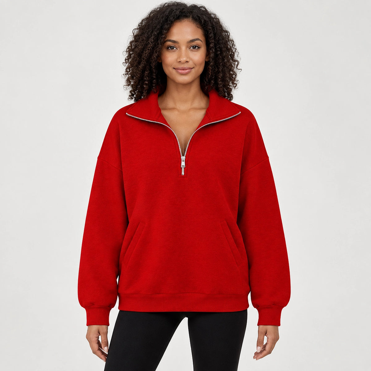 Delvra Quarter-Zip Sweatshirt — Red (apparel front)