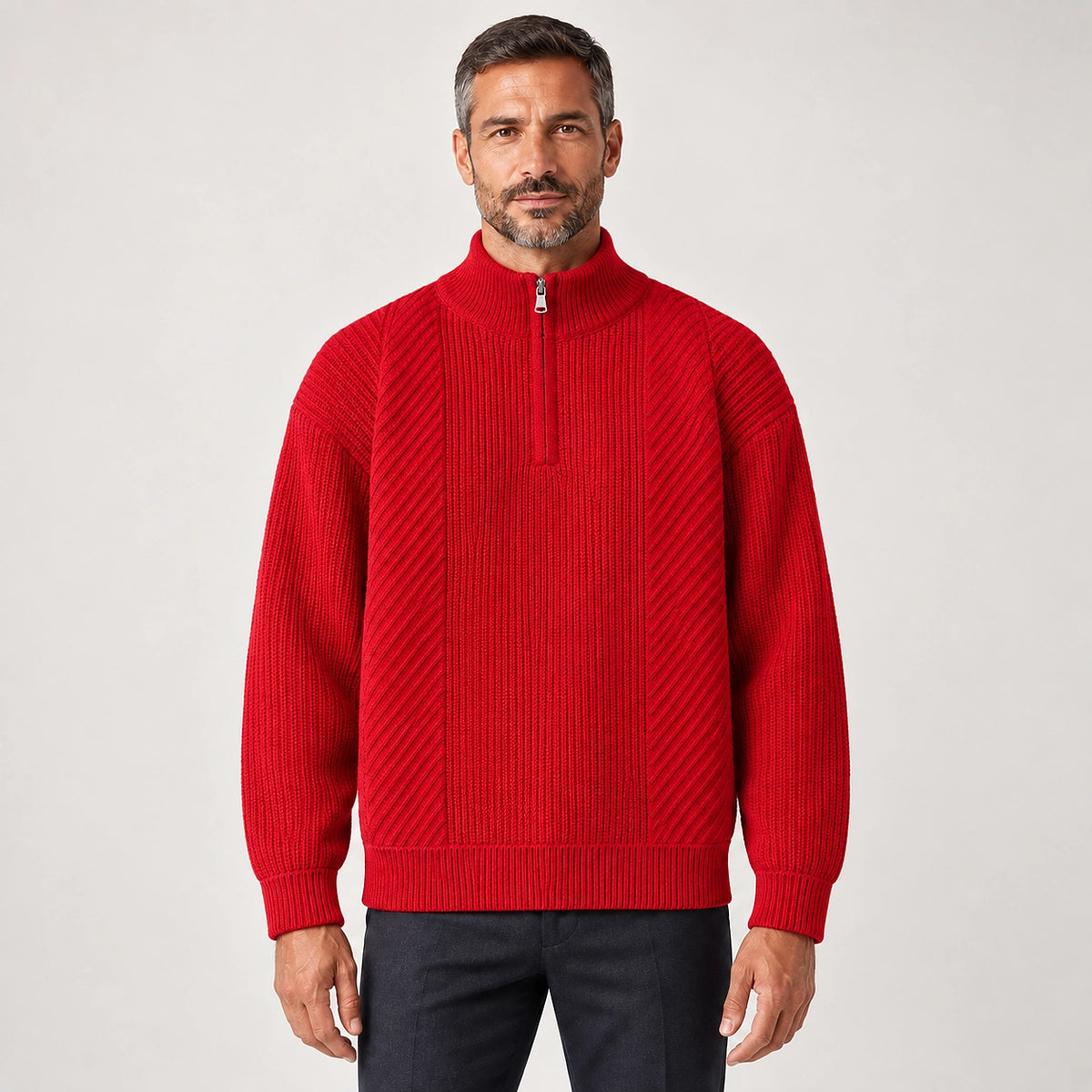 Bruthen Ribbed Half-Zip Sweater — Red (apparel front)