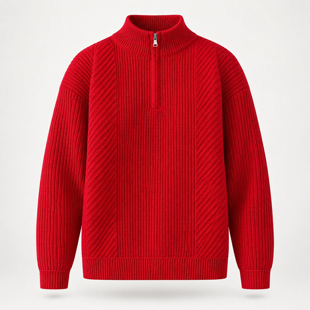 Bruthen Ribbed Half-Zip Sweater — Red (apparel solo)