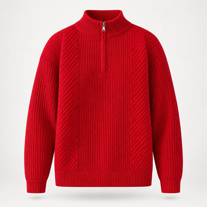 Bruthen Ribbed Half-Zip Sweater — Red (apparel solo)