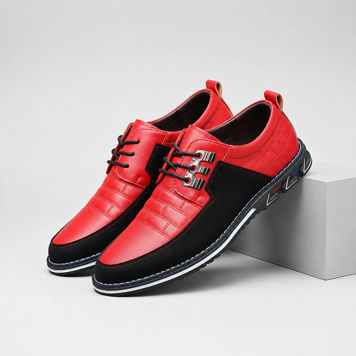 Braksen Leather Oxford Shoes — Red (mens shoe pedestal)