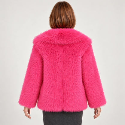 Neravessa Lapel Coat — Rose Red (apparel back)