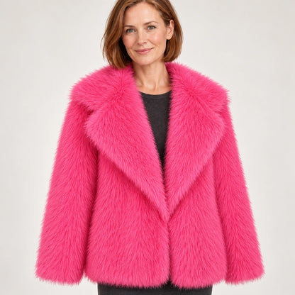 Neravessa Lapel Coat — Rose Red (apparel detail)