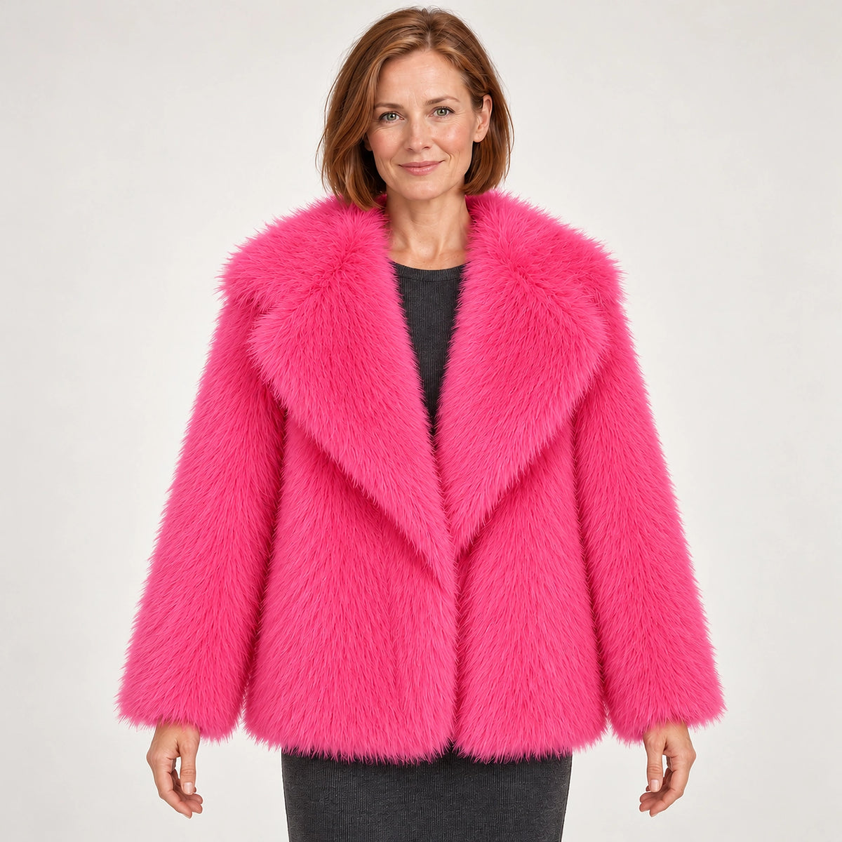 Neravessa Lapel Coat — Rose Red (apparel front)