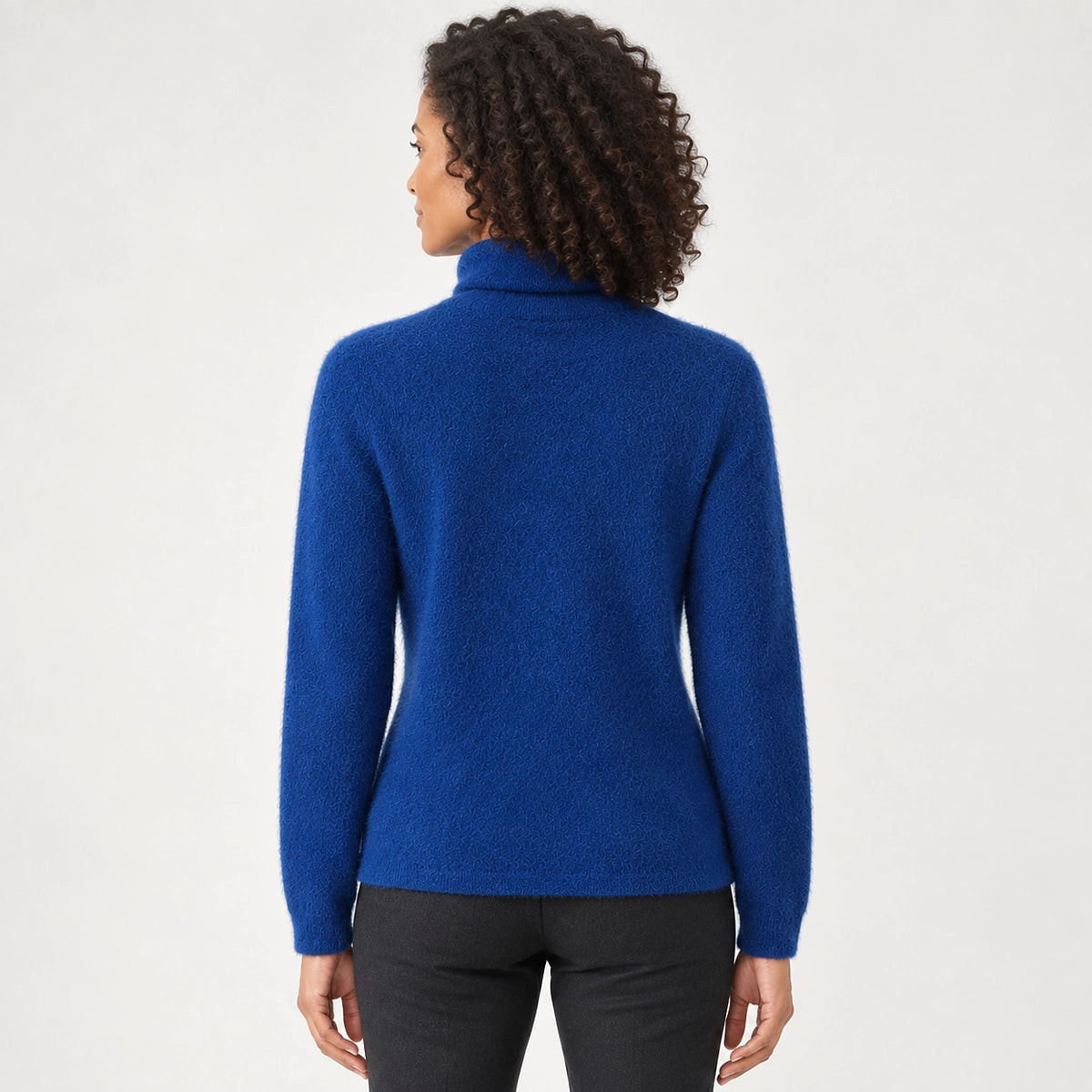 Halomi Cashmere Turtleneck Sweater — Royal Blue (apparel back)