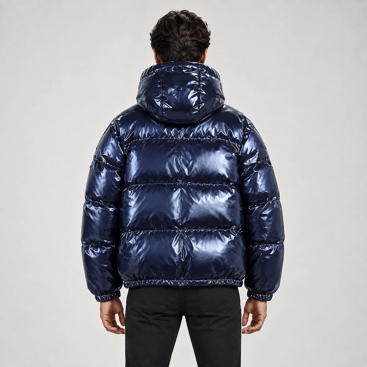 Byrne Glossy Puffer Jacket — Royal Blue (apparel back)