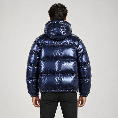 Byrne Glossy Puffer Jacket — Royal Blue (apparel back)